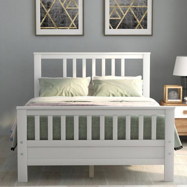 Wood Bed Double Bed White Set Nightstand Bed Box Mattress Pine Painted 