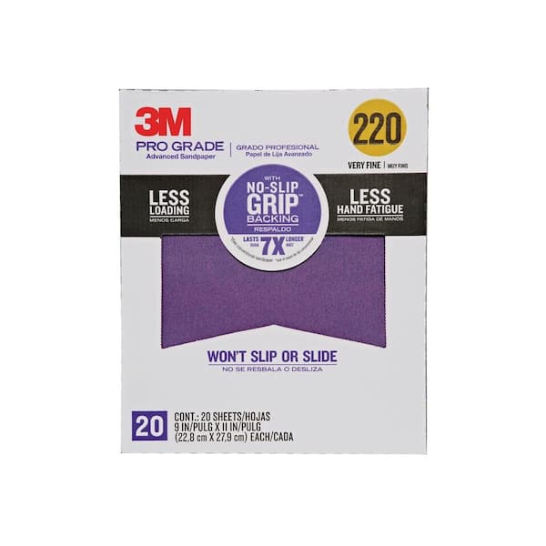 3M Pro Grade 9 in. x 11 in. 220 Grit Very Fine No-Slip Grip Advanced Sandpaper (20-Pack)