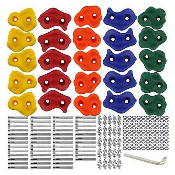 Multi-Color Rock Climbing Holds Set with Mounting Hardware for DIY Kids Indoor and Outdoor Play Set - 25-Pack