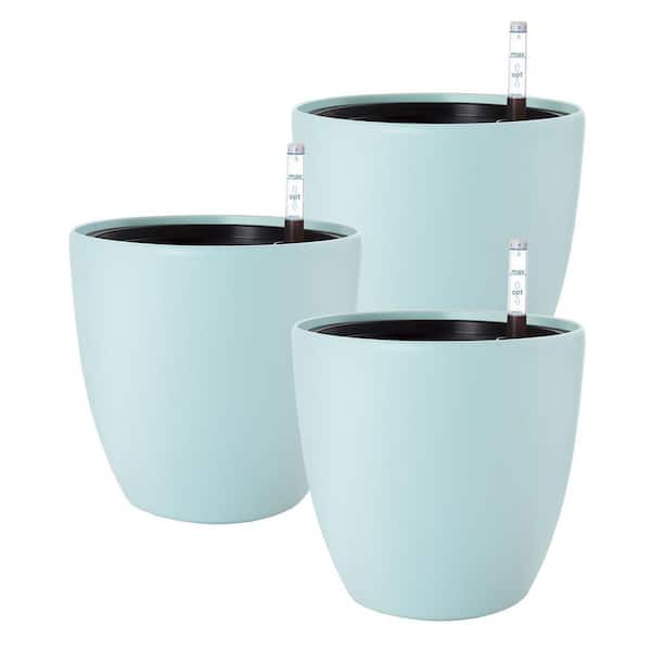 5 in. L x 5 in. W x 7 in. H Ice Blue Indoor Outdoor Plastic Self Watering Planter Pot with Water Level Indicator 3-Pack
