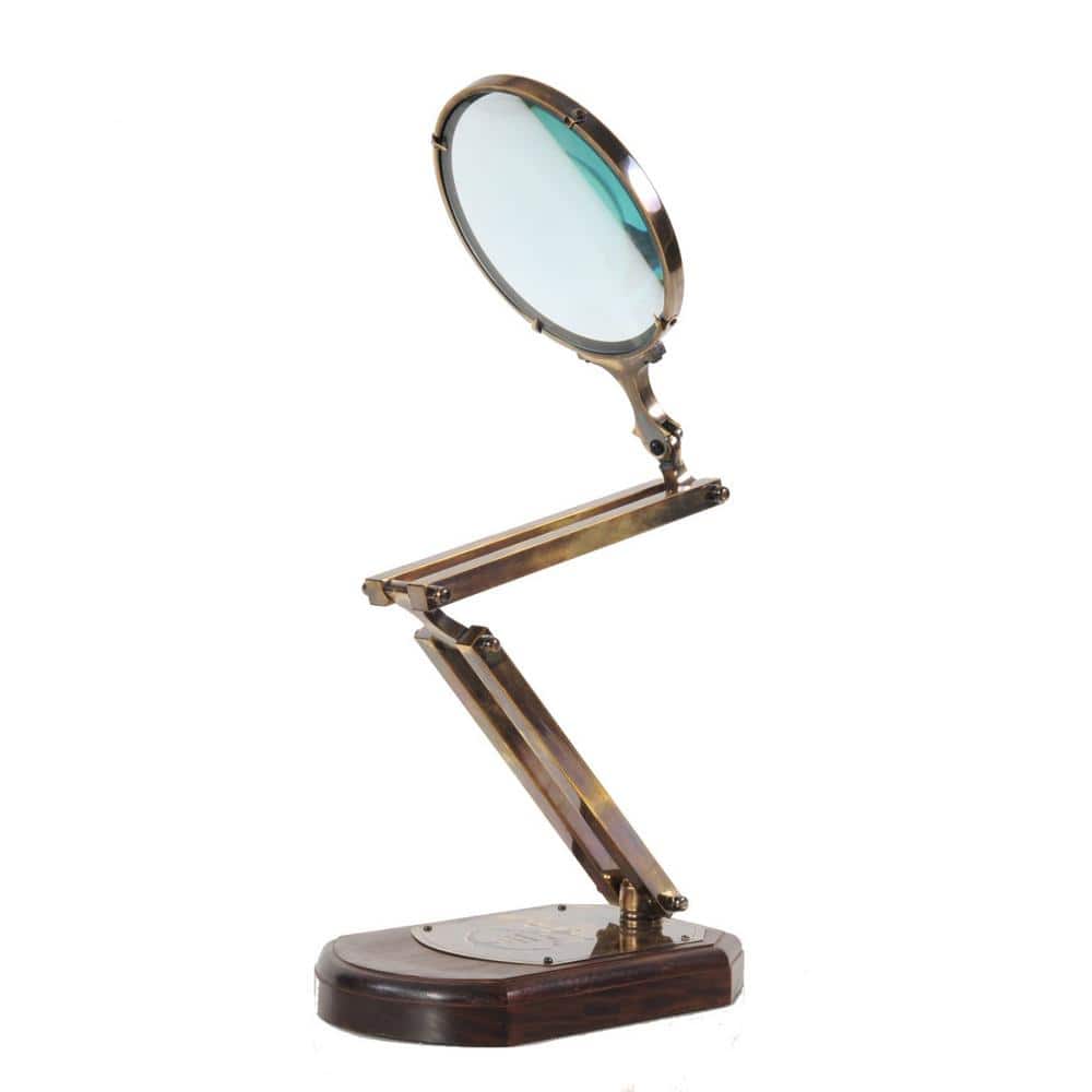 HomeRoots Dahlia Abstract Brass Big Magnifier Glass With Wooden