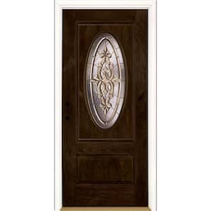 37.5 in. x 81.625 in. Silverdale Brass 3/4 Oval Lite Stained Chestnut Mahogany Right-Hand Fiberglass Prehung Front Door