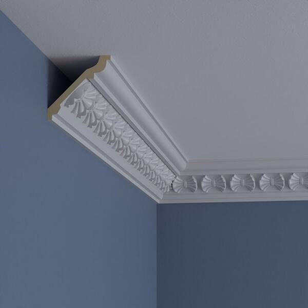 Ekena Millwork 3-1/8 in. x 3-1/8 in. x 94-1/2 in. Polyurethane Butterfly Crown Moulding