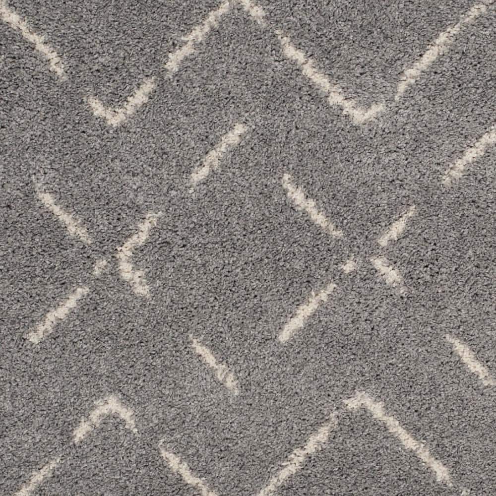 Grey and Ivory Geometric Shag 4' x 6' Area Rug