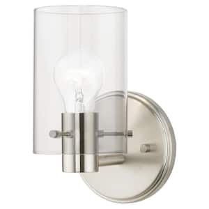 Alexander 5 in. 1-Light Brushed Nickel Wall Sconce with Clear Glass