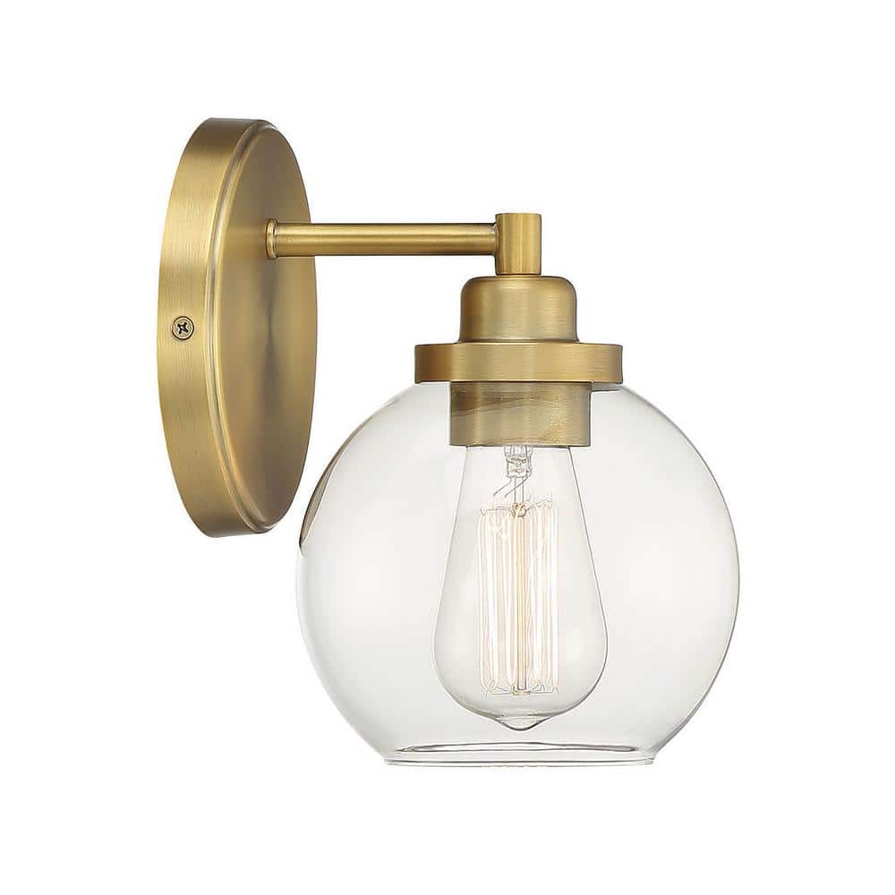 Carson Warm Brass 1-Light Wall Sconce with Clear Glass Shade