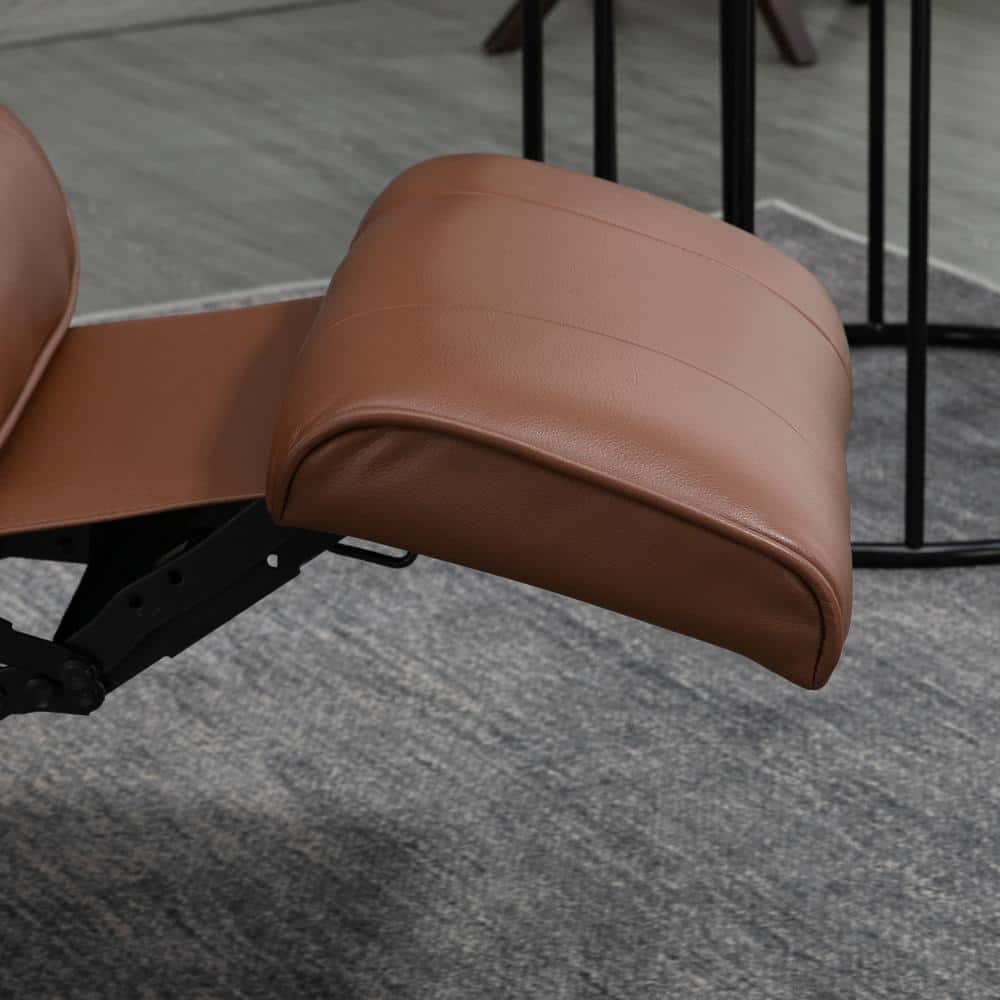 Brown Faux Leather Swivel Recliner with Wood Base