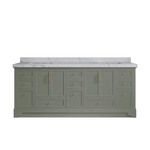 Willow Collections Alys 84 in. W x 22 in. D x 36 in. H Double Sink Bath Vanity in Evergreen with 2 in. Venatino Quartz Top