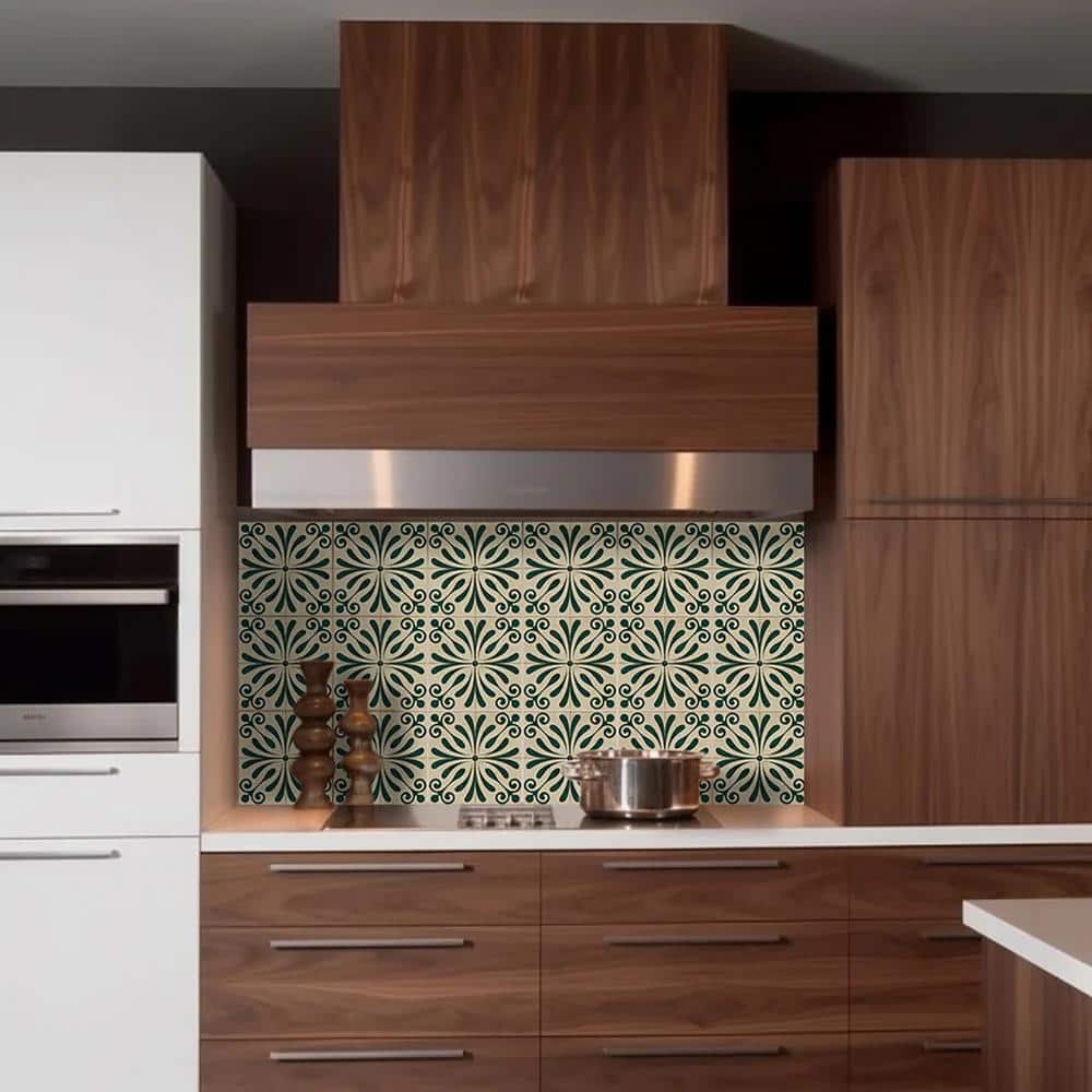 Dark Green and Antique White Vinyl Peel and Stick Tile 8x8