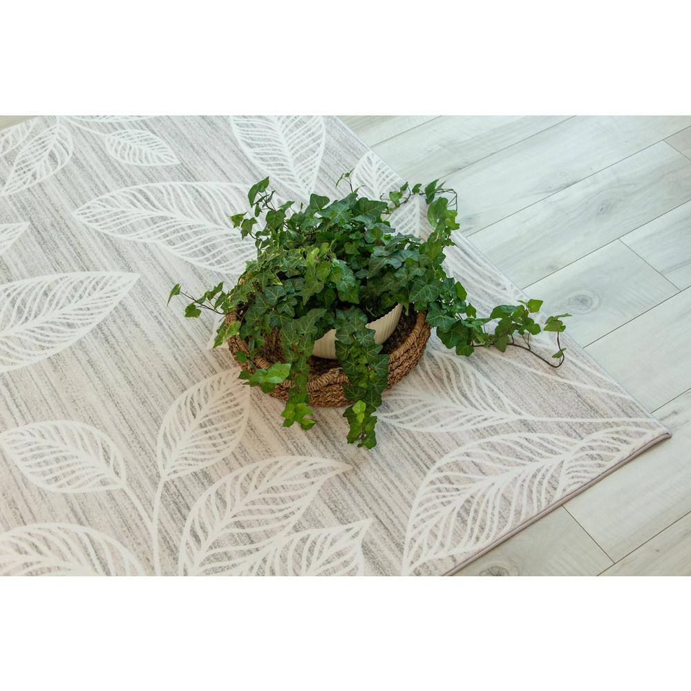 Modern Floral Cream Beige Synthetic Stain-Resistant Area Rug