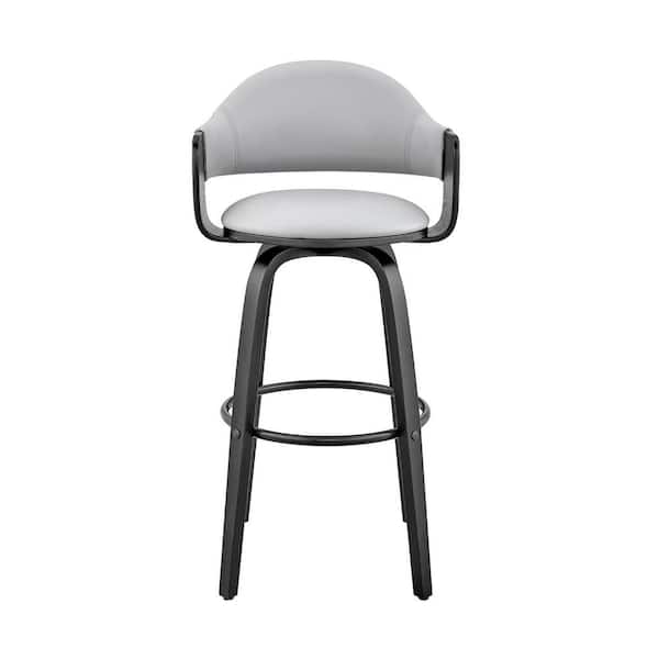 HomeRoots 26 in. Rich Grey Faux Leather Walnut Wood Bar Stool