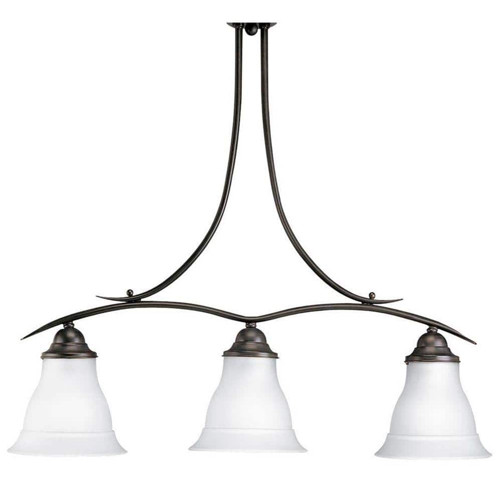 Antique Bronze 3-Light Chandelier with Etched Glass Shades