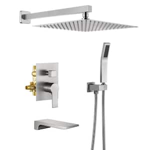 3-Spray Patterns with 1.8 GPM 12 in. Wall Mount Dual Shower Heads with 360-Degree Rotation in Brushed Nickel