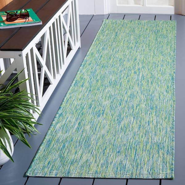 Courtyard Green 2 ft. x 8 ft. Solid Color Diamond Indoor/Outdoor Runner Rug