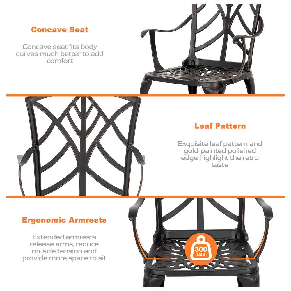 Black and Gold Cast Aluminum Outdoor Dining Chair Set