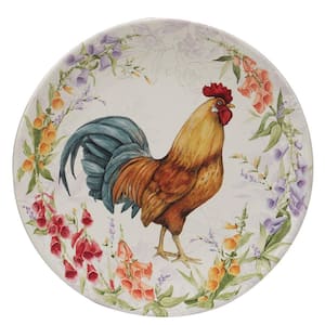 Floral Rooster Multicolored Earthenware Dinner Plate Set Of 4