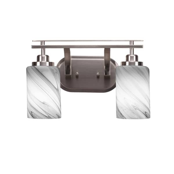 Unbranded Monroe 14.75 in. 2-Light Brushed Nickel Vanity Light 4 in. Onyx Swirl Glass Shade No Bulbs Included