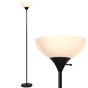 Sky Dome 72 in. Classic Black Industrial 1-Light 3-Way Dimming LED Floor Lamp with White Plastic Bowl Shade