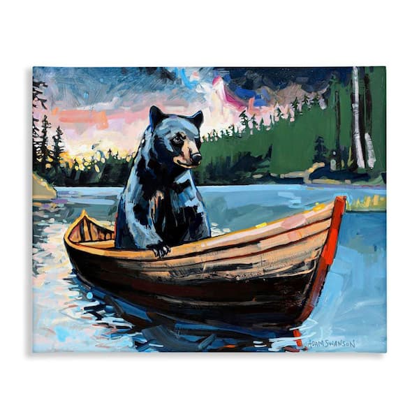 Stupell Industries Boating Black Bear by Adam Swanson Unframed Animal Graphic Art Print 30 in. x 40 in.