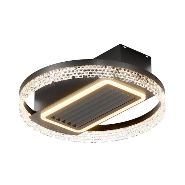 PUDO 20 in. Integrated LED Contemporary Indoor Leafless Flush Mount Black Ceiling Fan Light with Removable and Washable