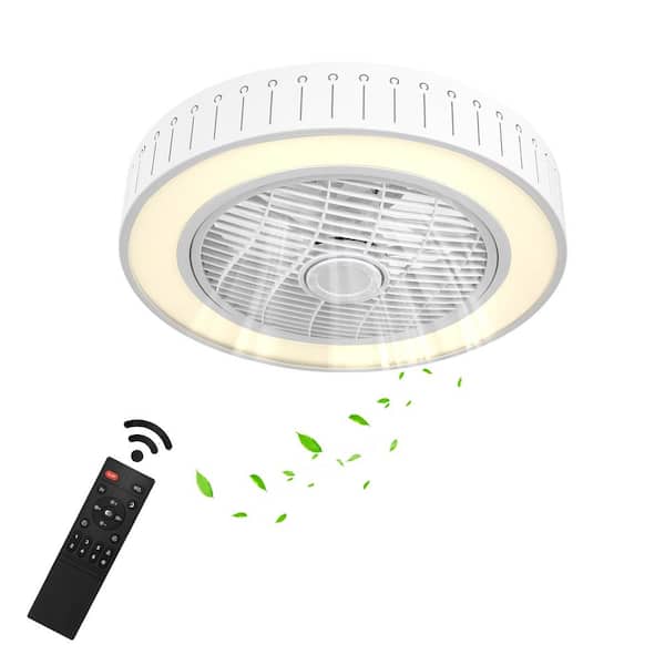 OUKANING 19.68 in. Integrated LED Modern Round Enclosed Indoor White 6-Speed Ceiling Fan with Remote