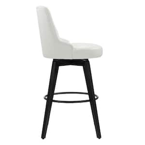 Haynes 30 in. Stone Gray High Back Metal Bar Stool with Faux Leather Seat