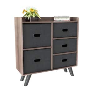 5-Drawer Brown and Black Chest of Drawers Fabric Dresser Storage Tower (31.4 in. W x 33 in. H)