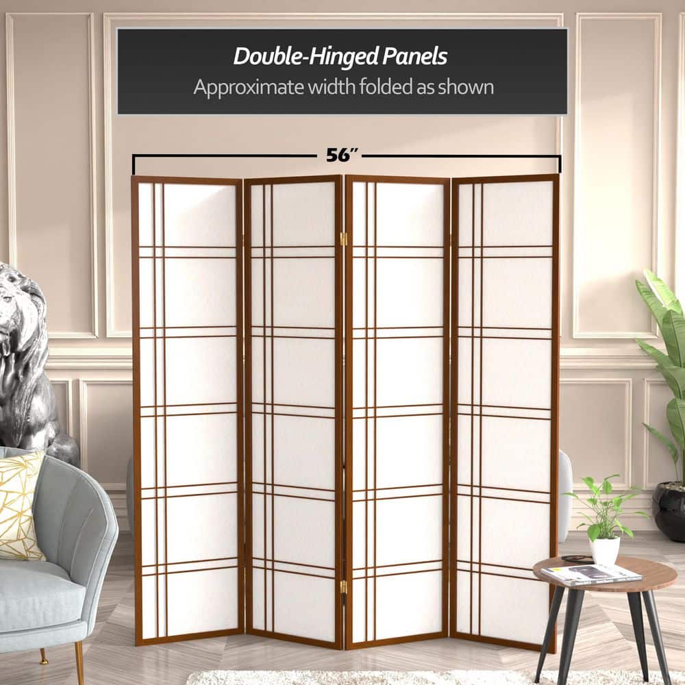 72" Tall Walnut Shoji Folding Screen with 4 Panels