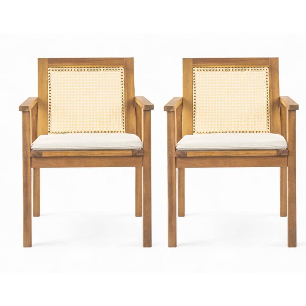 (Set of 2) Acacia Wood Outdoor Dining Chair with Beige Cushion price history on PriceWatchPro