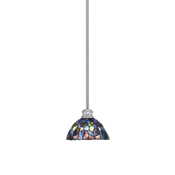 Unbranded Albany 60-Watt 1-Light Brushed Nickel Pendant Mini Pendant Light Blue Mosaic Art Glass and Light Bulb Not Included