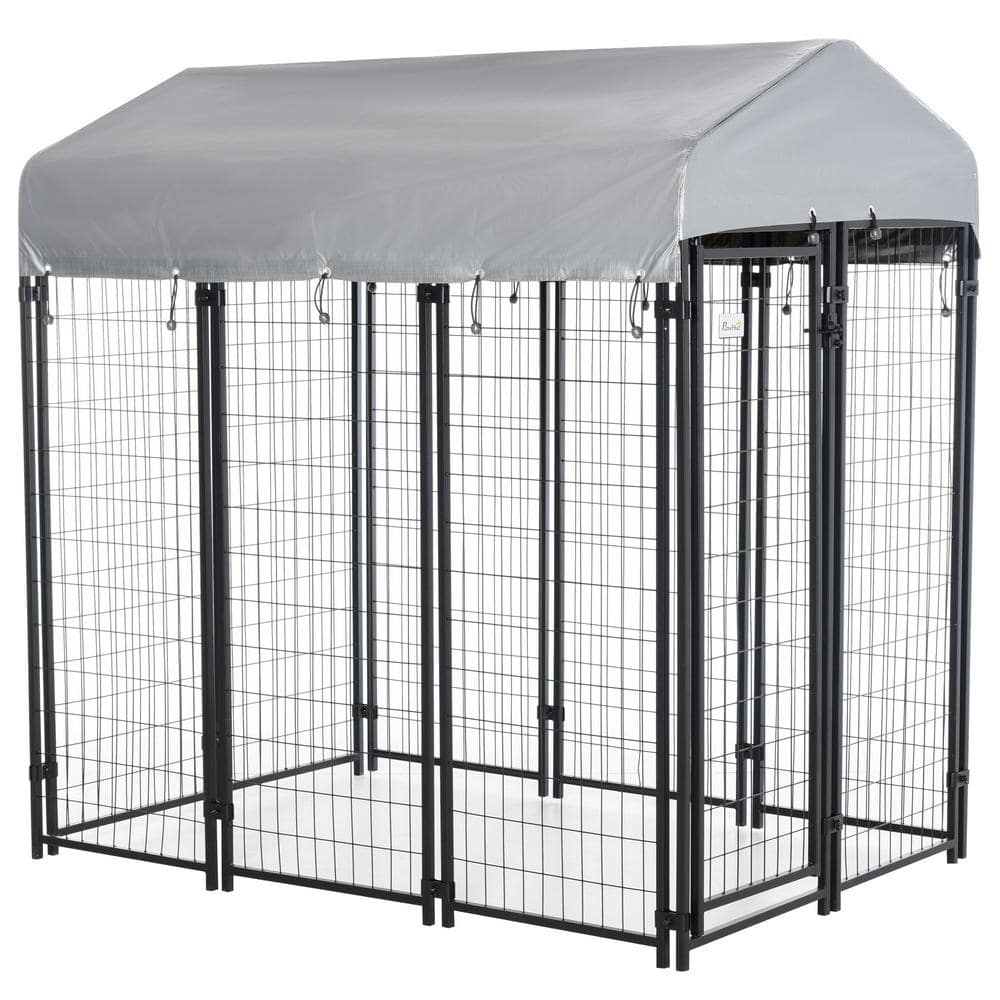 PawHut Black Steel 6 ft. x 4 ft. x 6 ft. 0.0005 -Acre In-Ground Dog ...