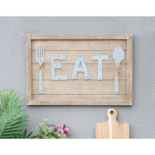 PARISLOFT Eat Wood and Galvanized Metal Decorative Sign UH235 - The Home  Depot