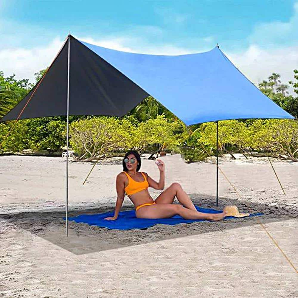 AUTMOON Family Portable Sun Shelter Beach Tent Canopy 10 ft. x 10 ft. UPF50 Blue W121553875 The Home Depot