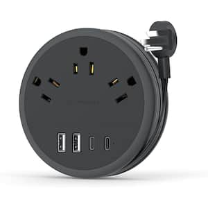 3-Outlet Portable Flat Plug Extension Cord with 4 USB Port & 4 ft. Extension Cord in Black