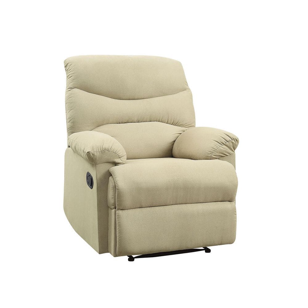 Beige Microfiber Recliner w/ Pillow Top Armrest, Ergonomic Glider Chair