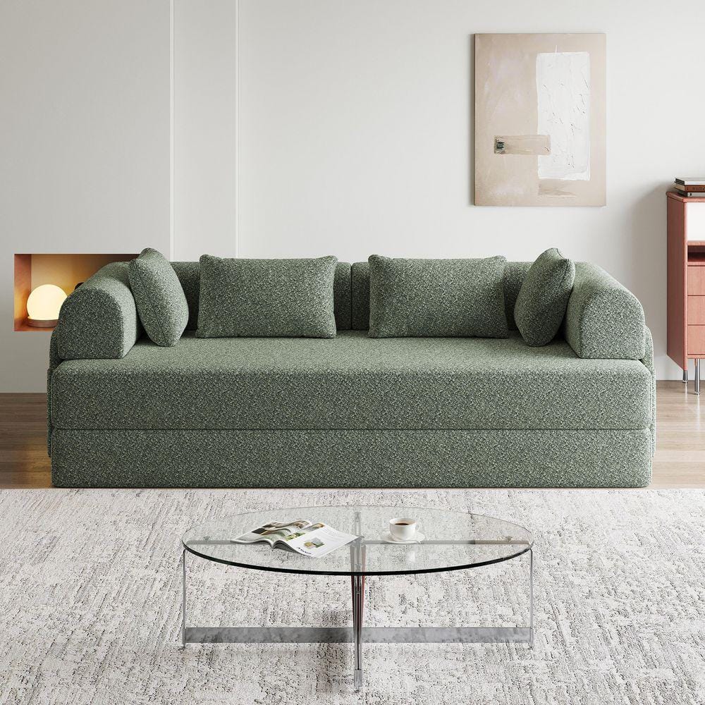 POLKA　ソファ　　BK/BR/IV/RD 78.7 in Wide Round Arm Chenille Rectangle Reclining Sofa in Green