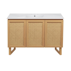 Arles 48 in. Bathroom Vanity in Natural Oak with White, 3-Hole Ceramic Sink Top