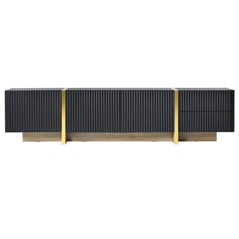 74.7 in. W x 13.7 in. D x 17.7 in. H Black and Gold Linen Cabinet with TV S