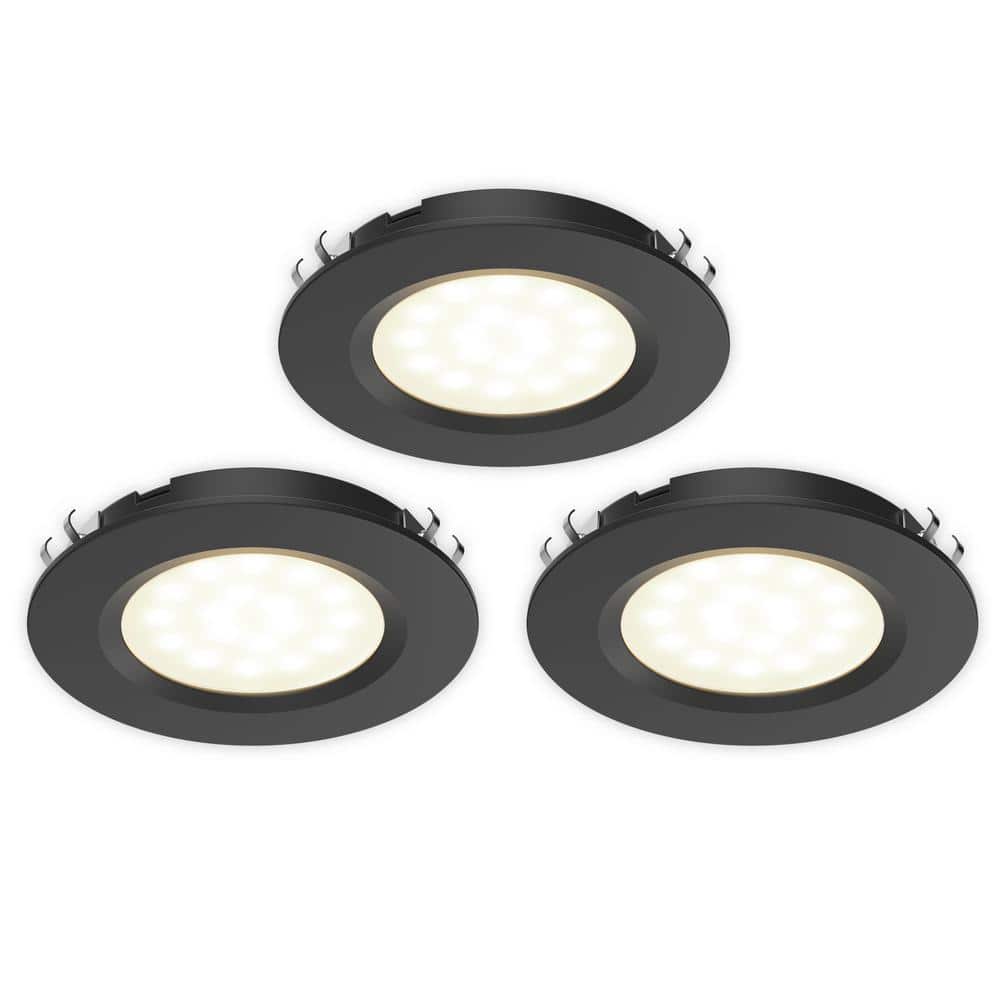 Black Acrylic LED Under Cabinet Puck Lights, 3-Pack