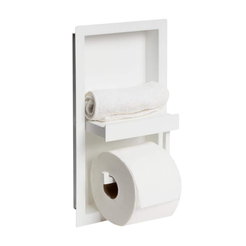 White Matte Stainless Steel Recessed Toilet Paper Holder Niche