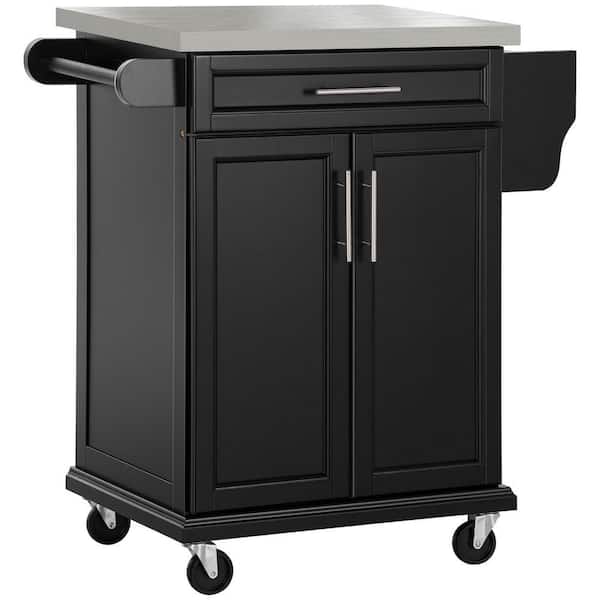 Black Kitchen Cart with Drawers Shelf Spice Rack Wheels