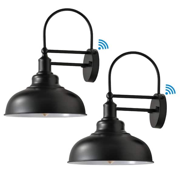 15.7 in. Black and White Dusk to Dawn Farmhouse Outdoor Hardwired Wall Barn Light Sconce with No Bulbs Included (2-Pack)