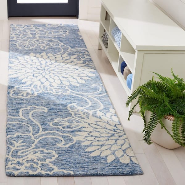 Jardin 2 ft. x 9 ft. Blue/Ivory Oversized Floral Runner Rug