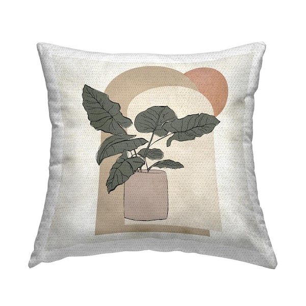 Stupell Industries Geometric Potted Plant Neutrals Beige Square Outdoor Throw Pillow