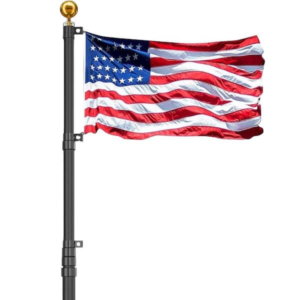 20 ft. Black Telescoping Flagpole with USA Flag & Complete Hardware, Residential, Commercial