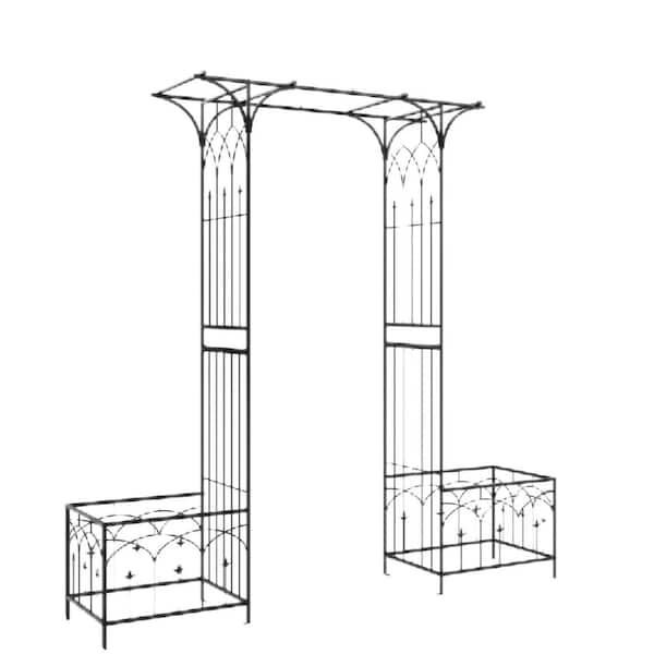 81 in. H Garden Arch Trellis with Planter Boxes for Climbing Plants Backyard and Lawn Black