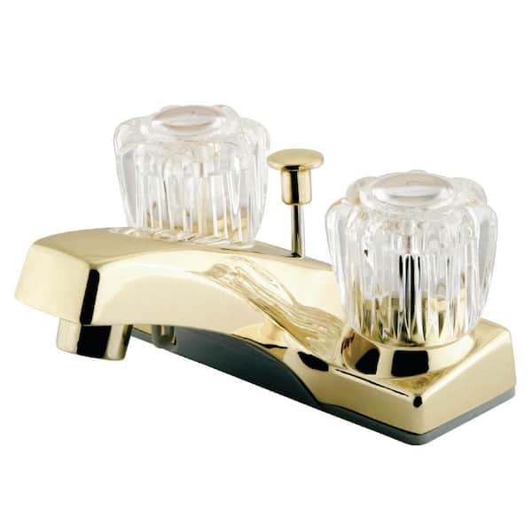 Kingston Brass Columbia 4 in. Centerset 2-Handle Bathroom Faucet with Plastic Pop-Up in Polished Brass