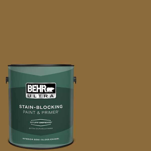 BEHR ULTRA 1 gal. #310F-7 Carmel Woods Extra Durable Semi-Gloss Enamel Interior Paint & Primer