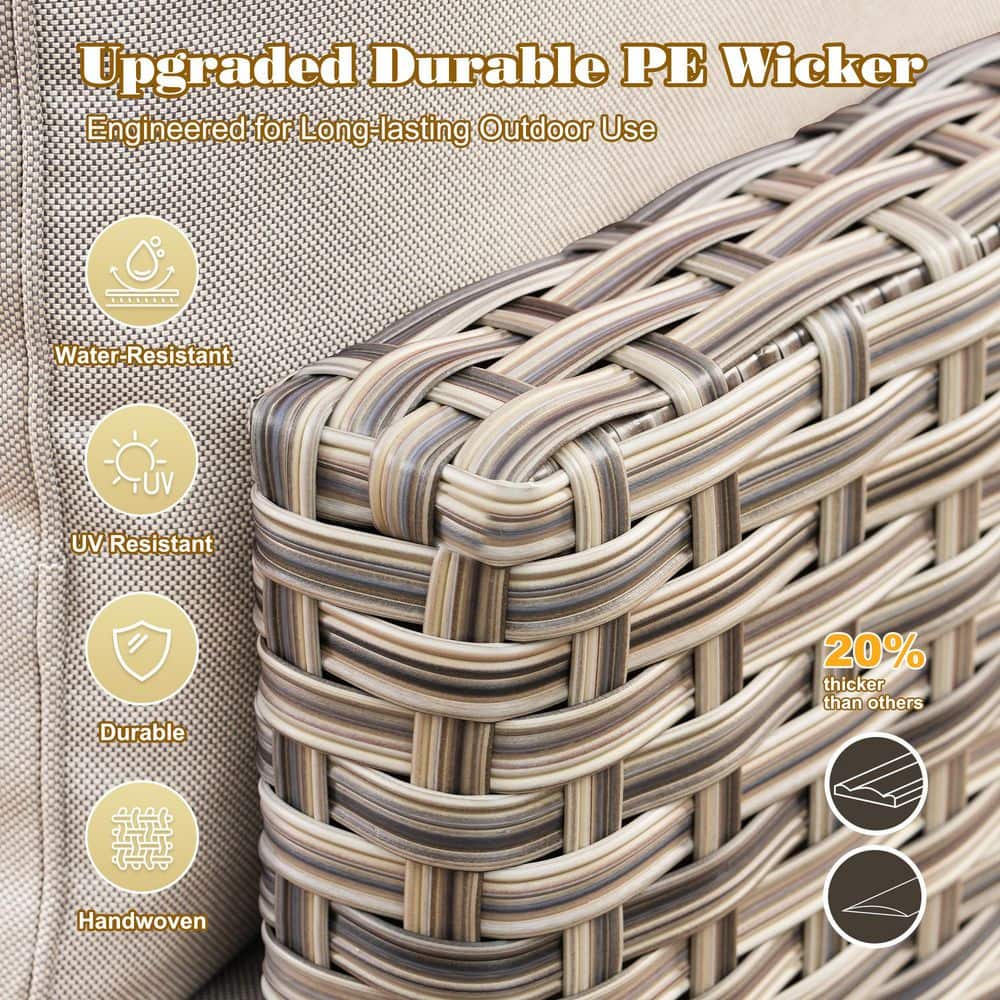Close-up detail of the gray PE wicker material texture.