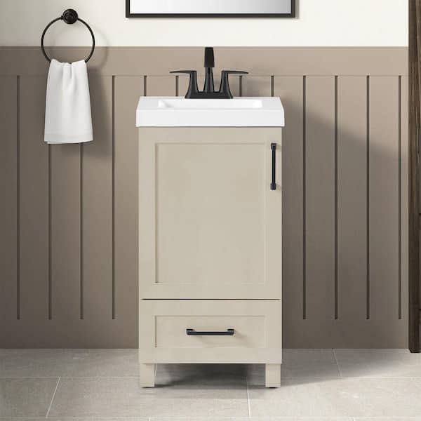 Tobana 18 in. Single Sink Beige Bath Vanity with White Ceramic Top (Assembled)